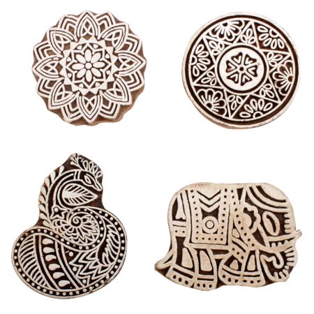 Set of 4 Piece New Mix Wooden Printing Block